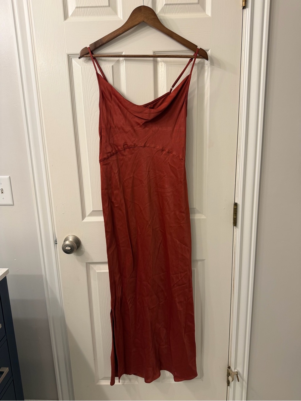 Anthropologie Rust Red Cowl Midi Slip Dress